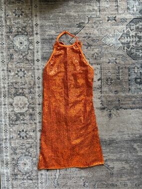 Revolution Zara Larsson orange sequins glitter festival rave dress concert dress